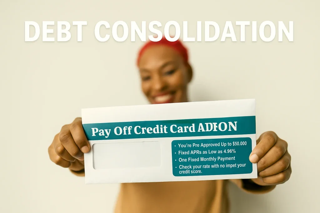 Stack of bills and credit cards tied together with a rope, symbolizing debt consolidation.