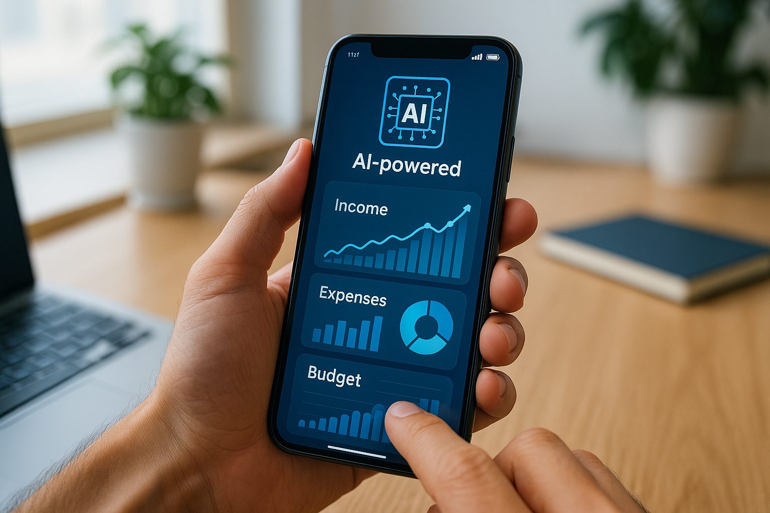 A person using an AI-powered financial app on their smartphone to manage their finances, symbolizing How AI Will Change Personal Finance.